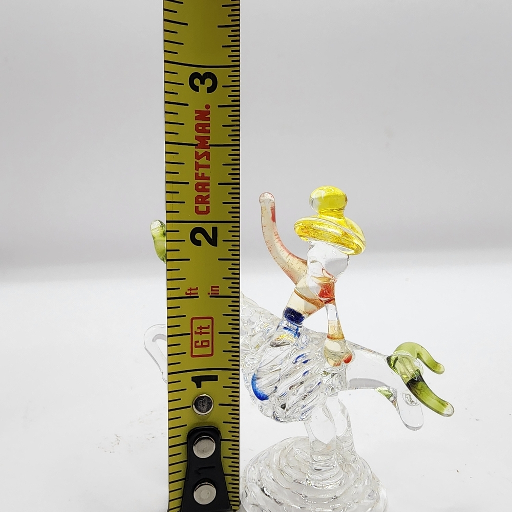 Vintage Cowboy Rider Bucking Bull 2" Hand Blown Glass Art Figurine - Picture 4 of 4